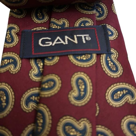 Gant Tie Paisley Patterned - Red and Gold 100% Silk - Picture 5 of 6